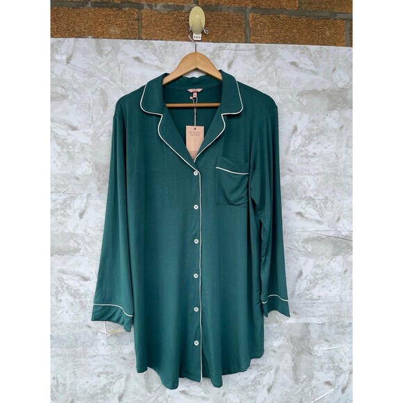 Eberjey Gisele Sleep Shirt in Evergreen Ivory Pajamas size medium - Picture 3 of 11